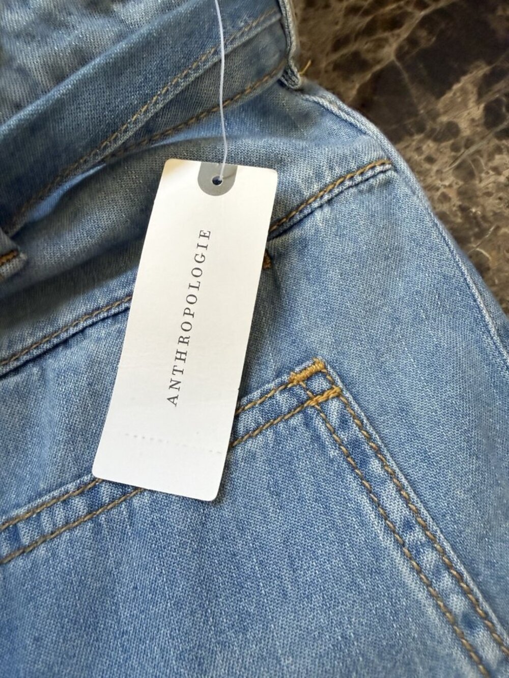 Anthropologie Wide Leg Denim Pants Women’s 32 NWT Belted Button Hem Blue - Picture 11 of 16